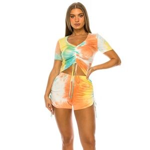Women Tiedye Shorts Set Adjustable Top And Shorts